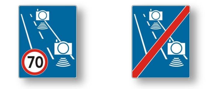 Geschwindigkeit Polen - Verkehrszeichen zur segmentalen Geschwindigkeitsmessung